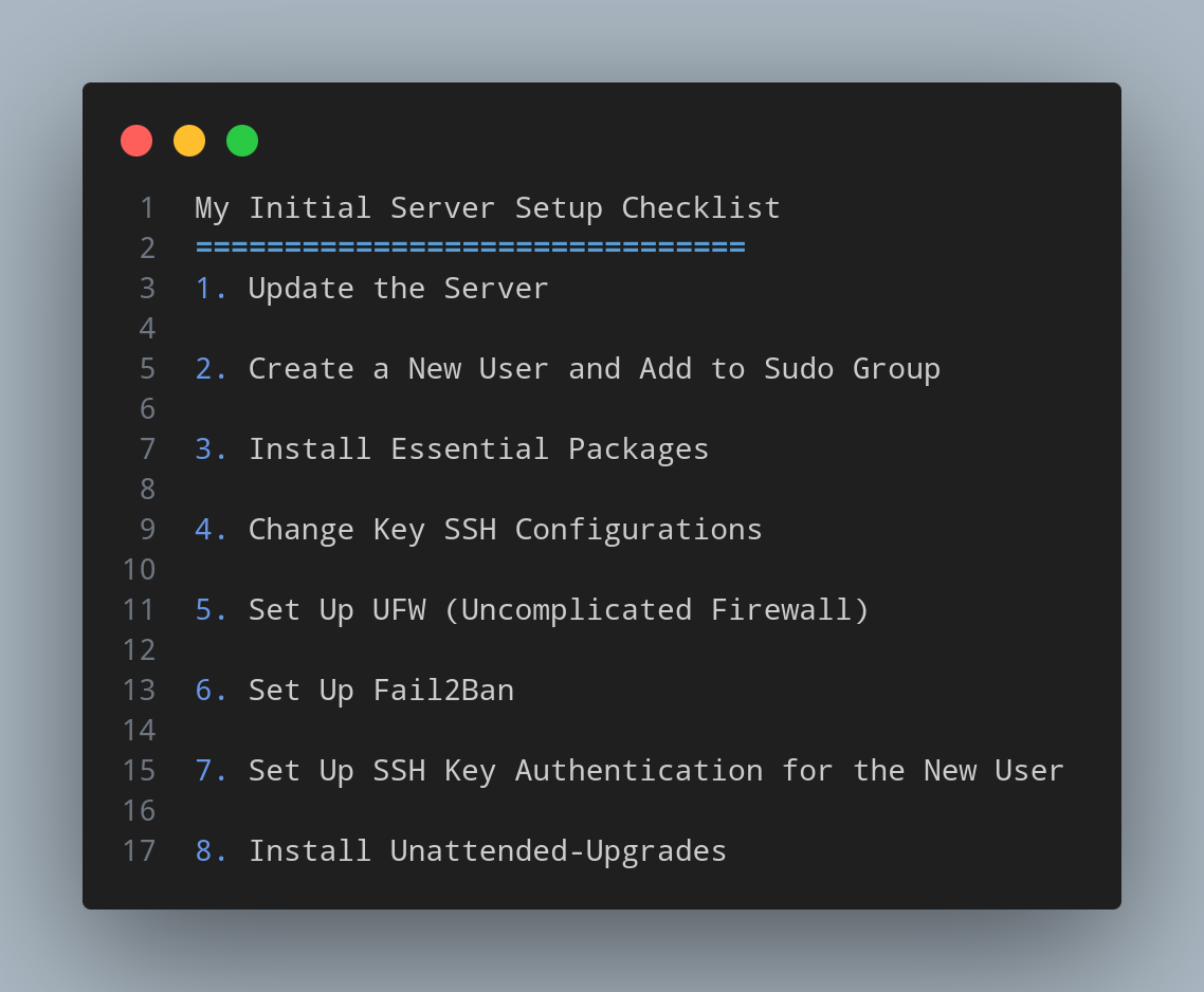 My Initial Server Setup Checklist